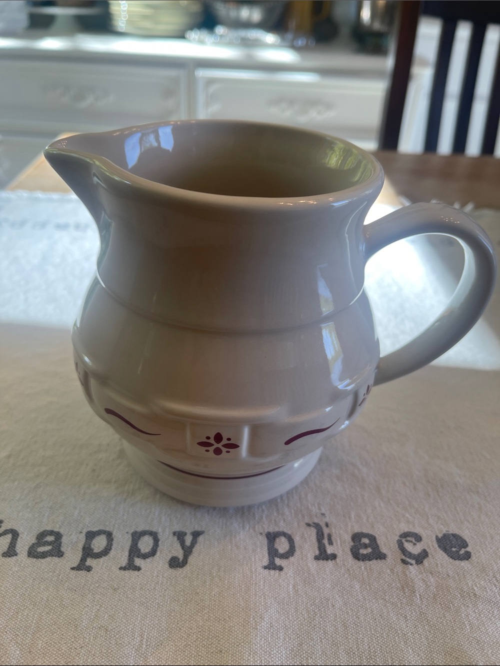 Longaberger Pottery Cream Pitcher with Plum Accent/Lattes pattern